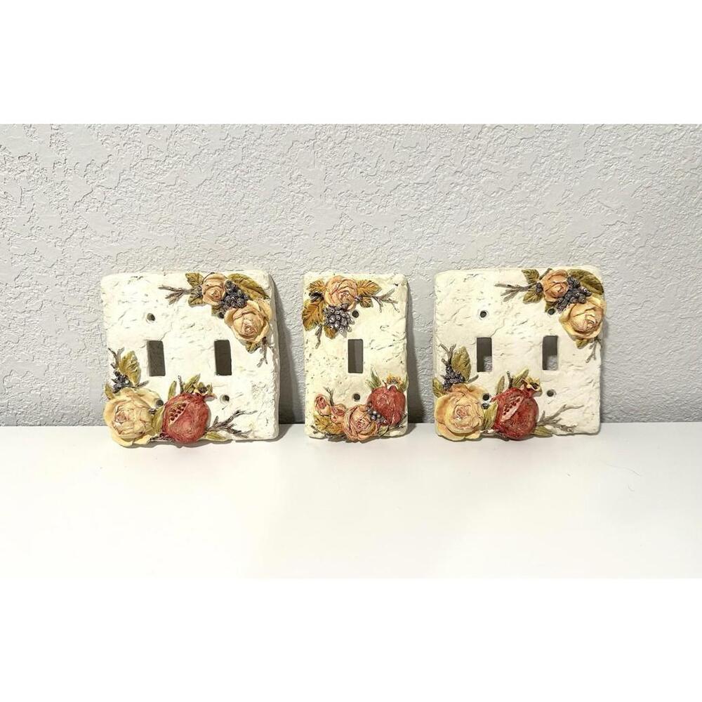 FIGI Vintage Hand Painted Light Switch Cover Set Pomegranate & Floral Design